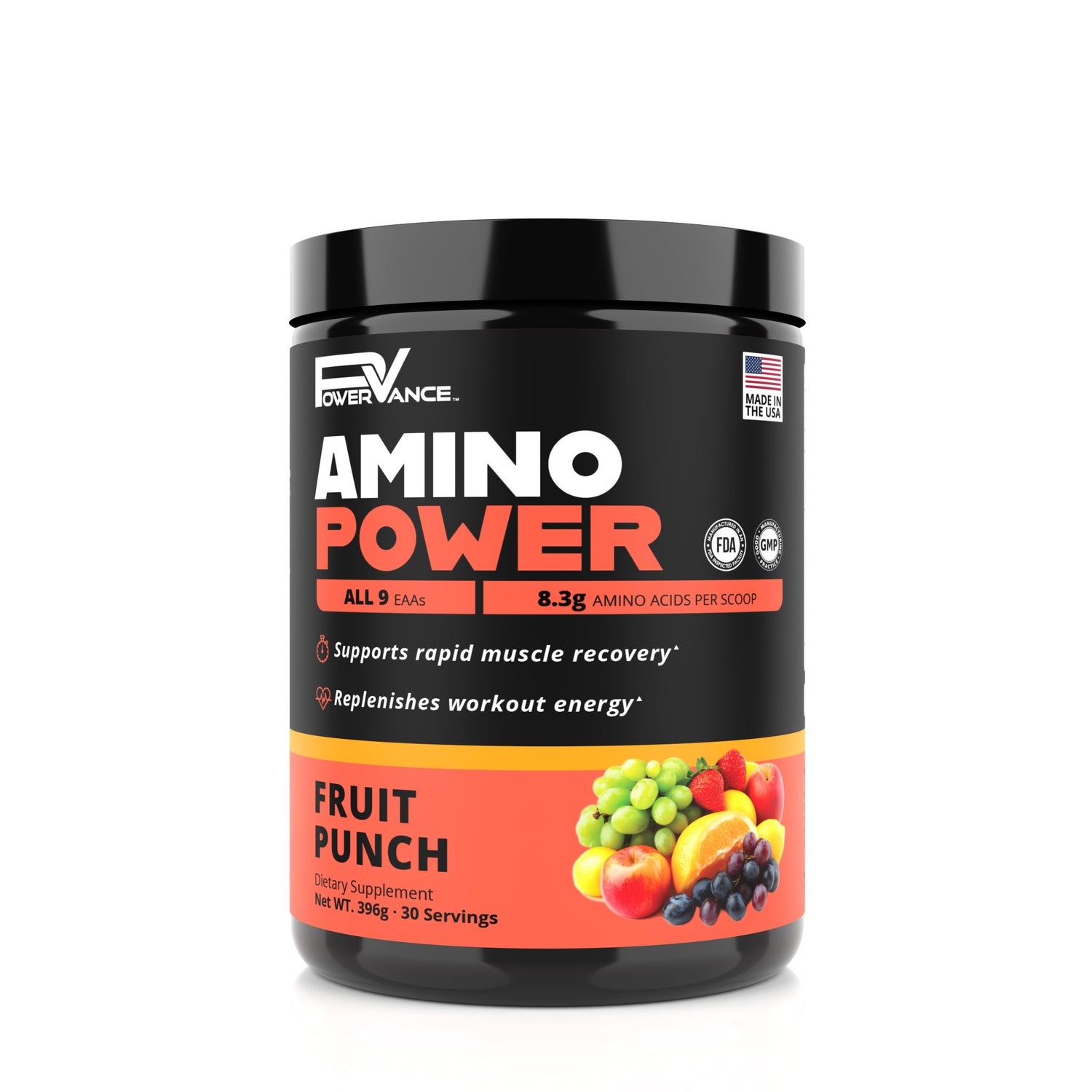 Amino Power - EAA + BCAA Amino Powder | Recovery + Hydration - POWERVANCE