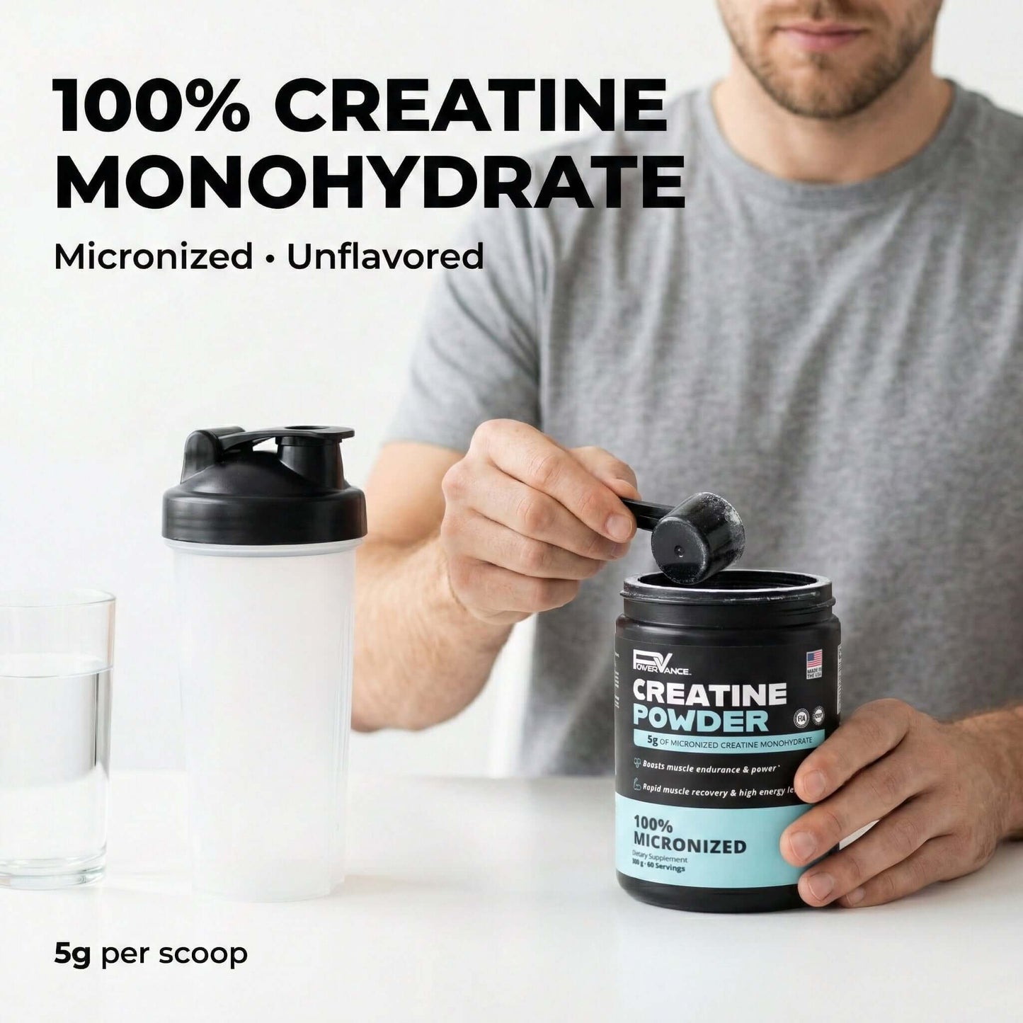 Creatine - Micronized Creatine Monohydrate Powder | 5g per Serving - POWERVANCE