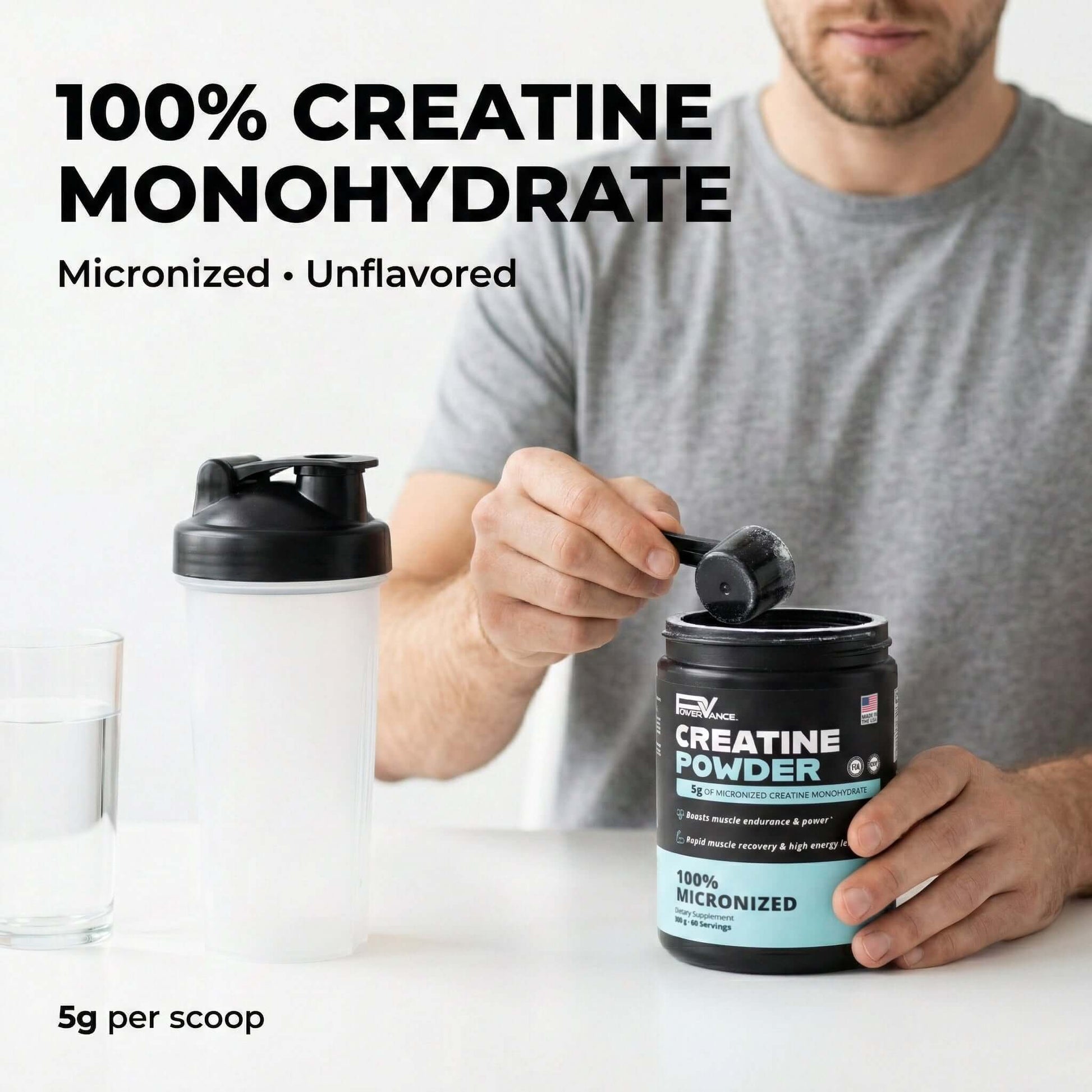 Creatine - Micronized Creatine Monohydrate Powder | 5g per Serving - POWERVANCE
